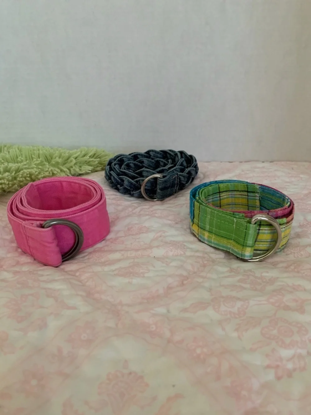 Belt Lot of 3 Solid Plaid Jean Braided Adjustable Blue Pink Girls